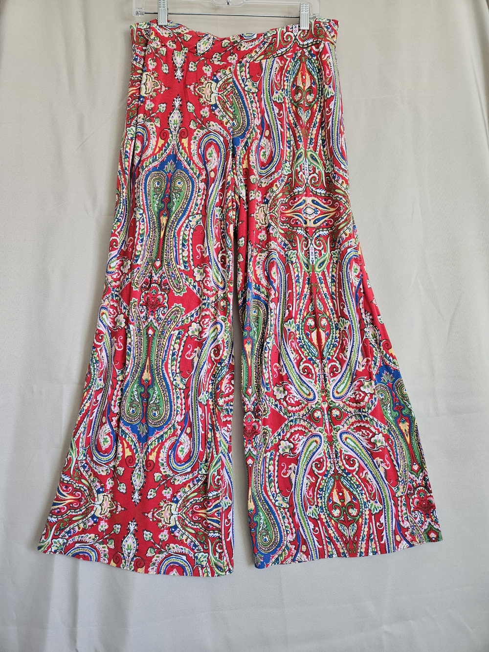 Vibrant Red Paisley  Stretchy  Wide-Leg Lounge Pants Size L